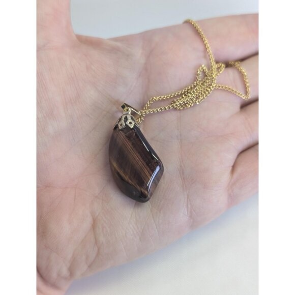 3 for $30 Vintage dark Tiger eye stone | gold tone pendant on chain - Picture 5 of 9
